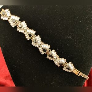 Vintage Trifari (Coro-Trifari Inc.) Clear & Black Rhinestone Bracelet CTI Marked
